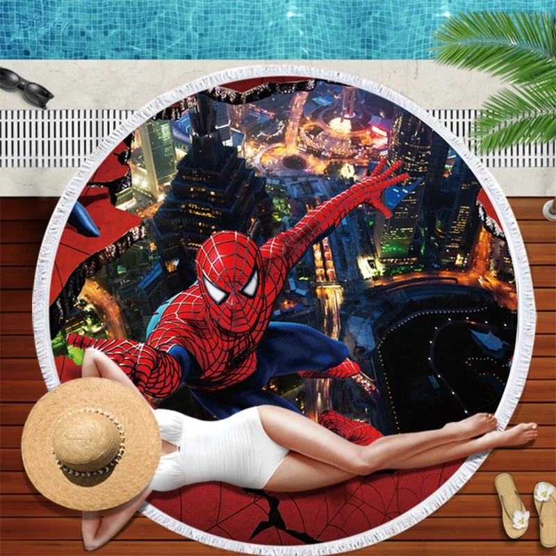 

С героями комиксов Марвел, с рисунком «Человек-паук»; Летнее банное полотенце 150 см мягкие круглое пляжное полотенце для отдыха йога ползать Picnic Blanket дети мальчик игрушка в подарок