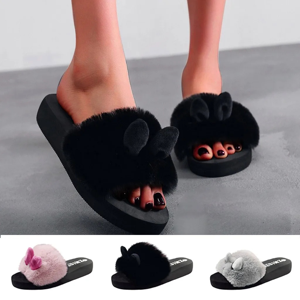 Сандалии женские домашние с кроличьими ушками мягкие без застежки открытый