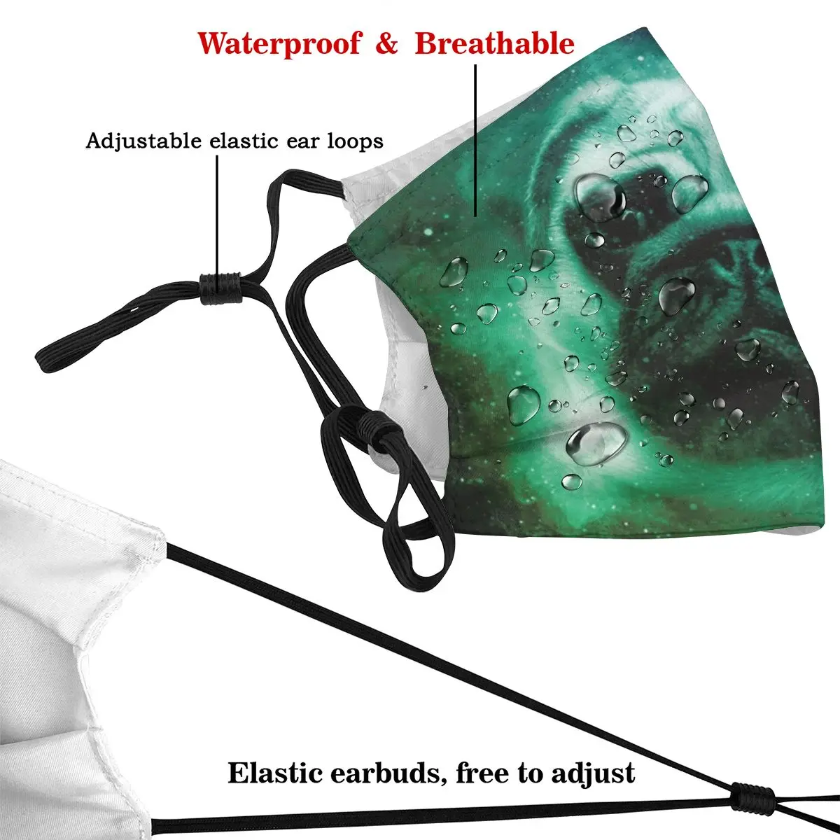 

Dust Mask with Filter Neon Glowing Space Pug Dog Mouth Face Mask for Adult Kids Anti Washable Reusable Pollution