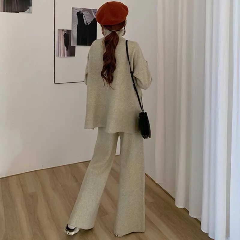 Женские комплекты из двух предметов весенний вязаный свитер и широкие брюки