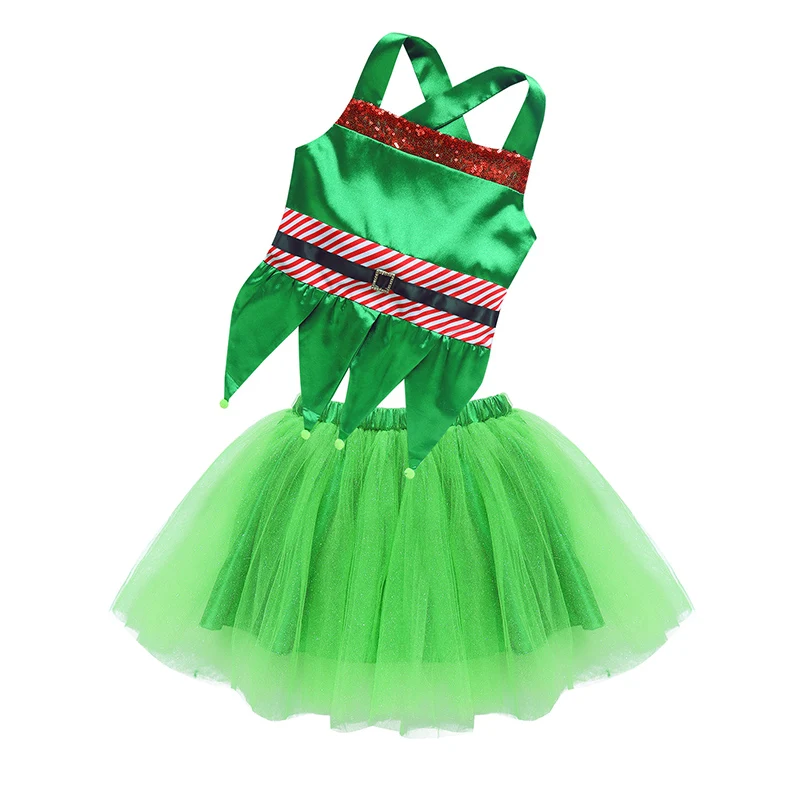 ChicTry детские зеленые без рукавов блестки полосатые топы на талии с сеткой юбка