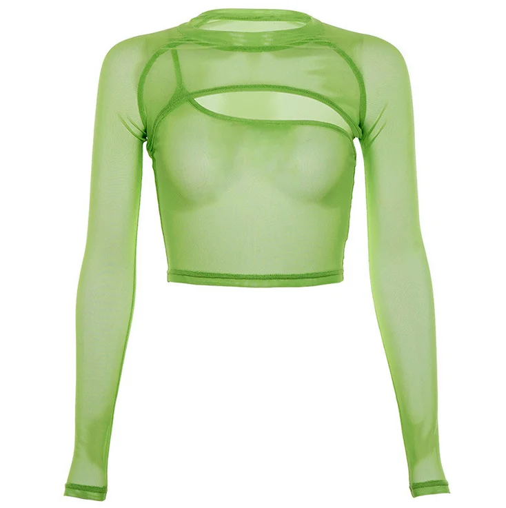 Лидер продаж Модные женские сексуальные длинные рукава сетчатый прозрачный