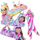 Детские пижамы-кигуруми в виде единорога для маленьких мальчиков и девочек, зимние фланелевые комбинезоны в виде единорога, детские пижамы для 4, 6, 8, 10, 12 лет