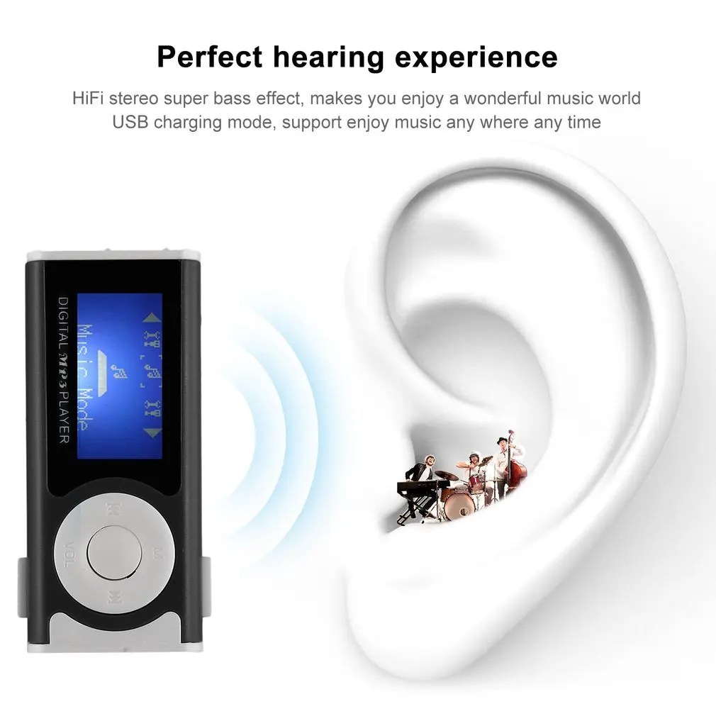 Портативный MP3 плеер с ЖК экраном USB мини зажимом светодиодный светильник стерео