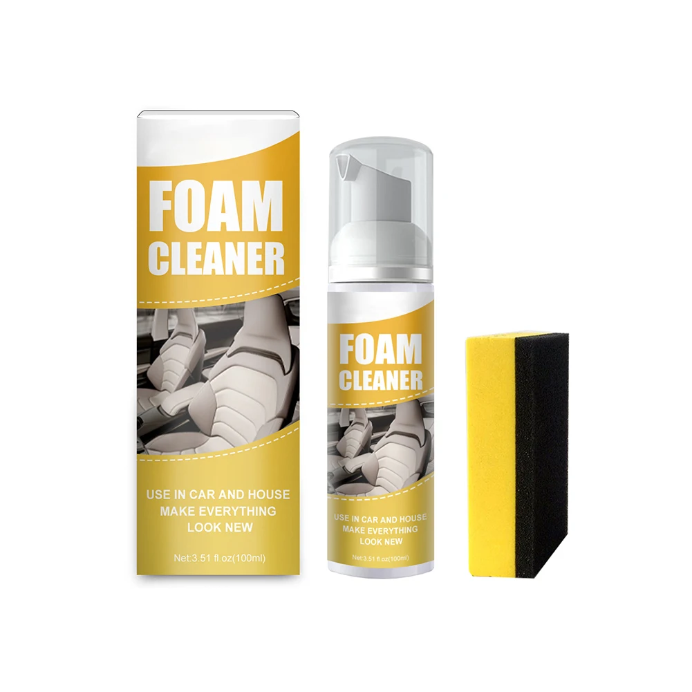 

100ml Car Foam Cleaner Spray Interior Cleaner Leather Dash Anti-Aging Protection Car Home Cleaning Agent with Sponge Pad