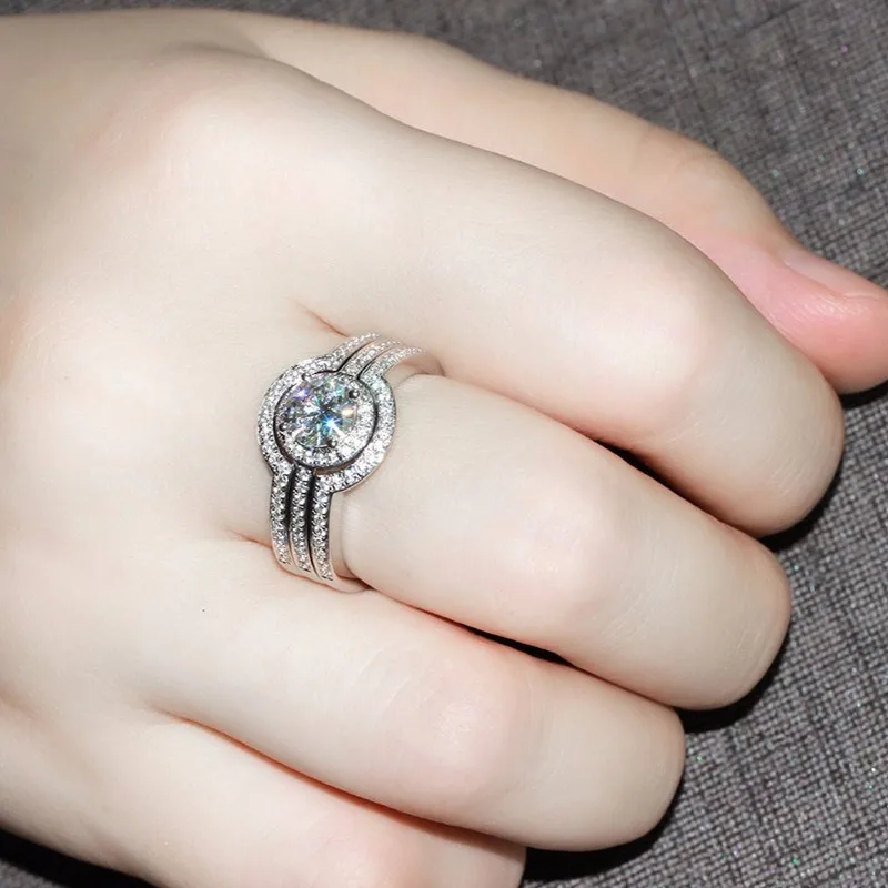 Женский модный набор колец с искусственным бриллиантом 3 в 1 10 КТ покрытый белым