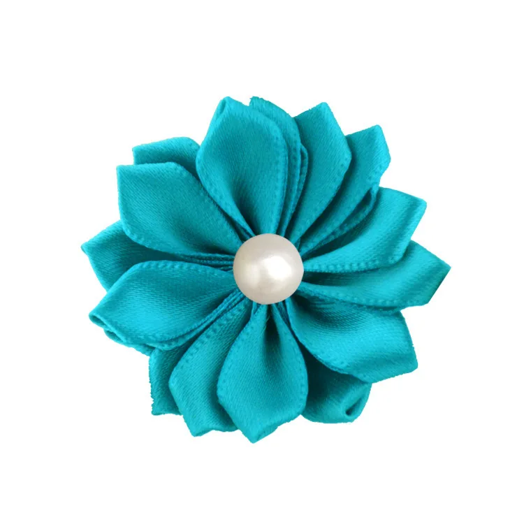 peacock blue Nishine 1," 10 шт./лот 16 Petaled атлас с розочками лента цветы с жемчужной кнопкой используется для повязка на голову" сделай сам "заколки аксессуары для волос - Цвет: peacock blue