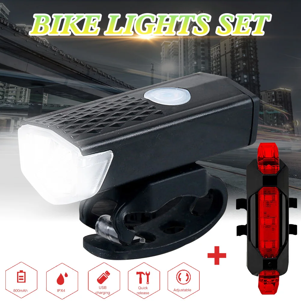 

USB Rechargeable Bike Light MTB Bicycle Front Back Rear Taillight Cycling Safety Warning Light Waterproof Bicycle Lamp Flashligh