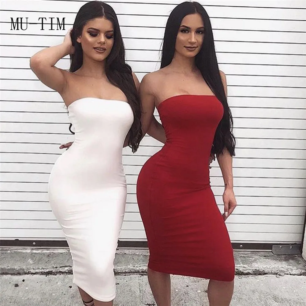 

MU-TIM Sexy Dress Spaghetti Strap Pencil Dresses Bodycon Knee-length Party Club Dress For Women