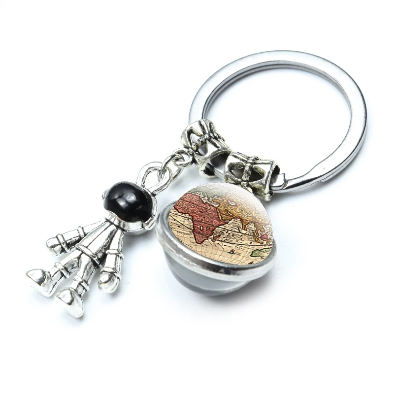 Винтажный брелок с картой мира модные подвески в виде астронавта космоса робота