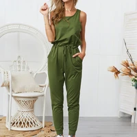 fashion drawstring sleeveless casual jumpsuits women simple solid colors homewear plus size loose all match elegant playsuits