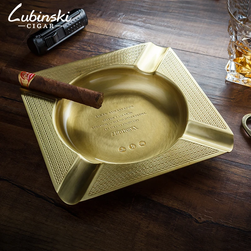 

Lubinski Luxurious Square Metal Golden Ashtray 4 Slots Cigarette Cigar Holder Ash Tray Ashtray Cigar Smoking Accessories