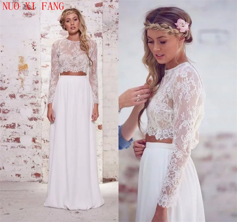 Женское шифоновое платье It's yiiya белое кружевное из двух частей с длинным