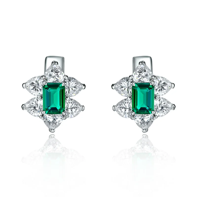 

925 Sterling Silver 5*7mm Synthetic Emerald Citrine 18K Flower High Carbon Diamond Stud Earrings For Women Wedding Fine Jewelry