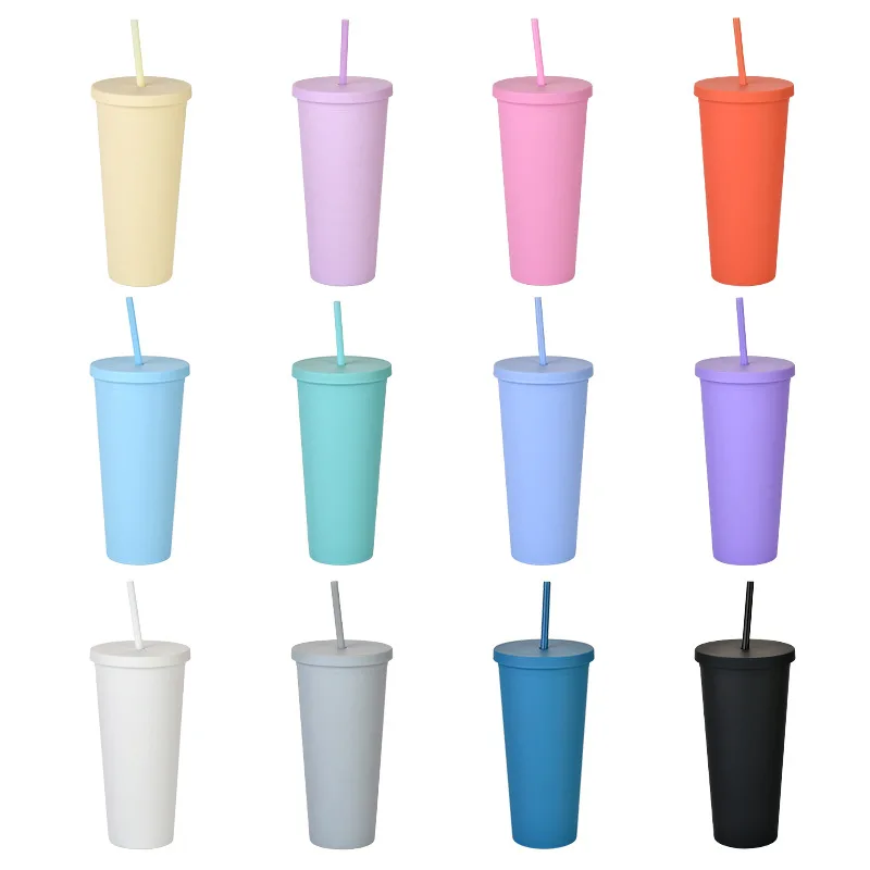 

700ml Color Change Coffee Cup mug With Lid With Logo Straw Cup Reusable Cups Plastic Tumbler Matte Finish Coffee mug tazas 700m