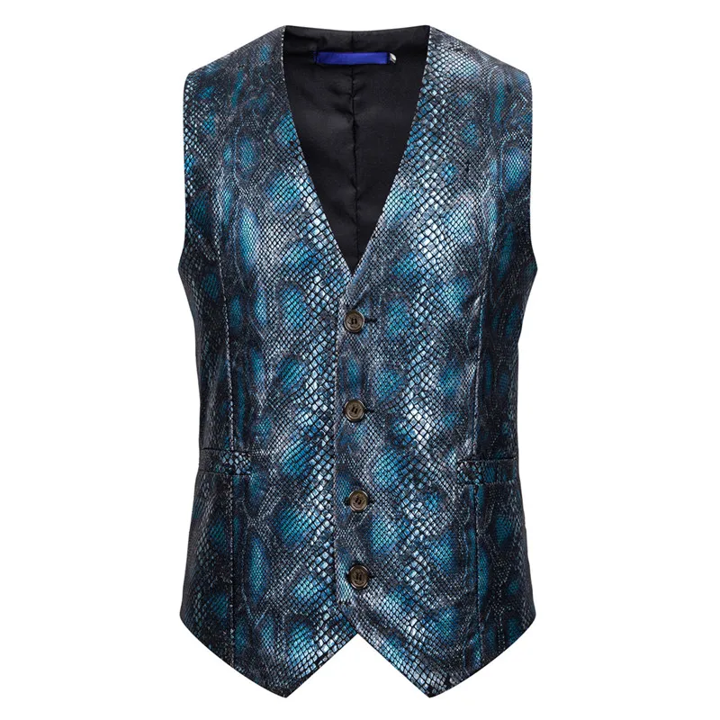 

Men's Waistcoat Snakeskin Printed Suit Vest Fashion Streetwear Mens Clothing Big and Tall Size Sleeveless Work Vest Male