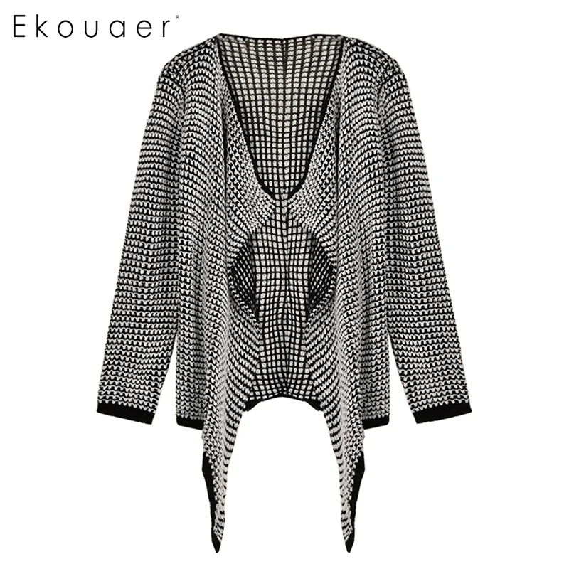 Ekouaer Women Loose Casual Knit Cardigan Jacket Irregular Sweater Tops Coat Stylish Ladies Sweatercoat |