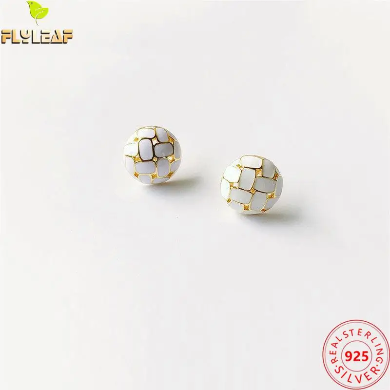 

100% 925 Sterling Silver Stud Earrings For Women Gold Fine Jewelry Femme Earings Fashion Jewelry Vintage Enamel Minimalist