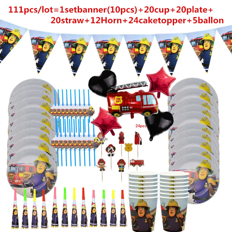 20 человек ЕЭС с рисунками из мультфильма Пожарный Сэм одноразовые тарелки чашки