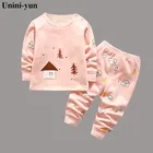 Костюм для девочек из 2 предметов, хлопковая футболка с длинным рукавом и штаны, Осень-зима