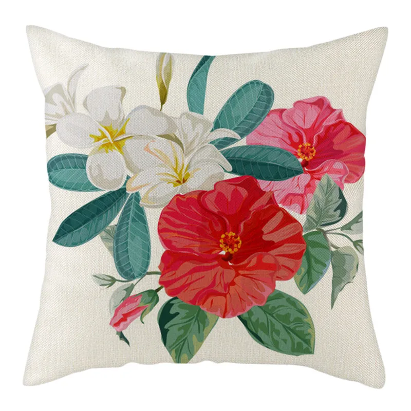 Чехол на подушку из 100% льна Fuwatacchi наволочка с розовыми розами и тюльпаном