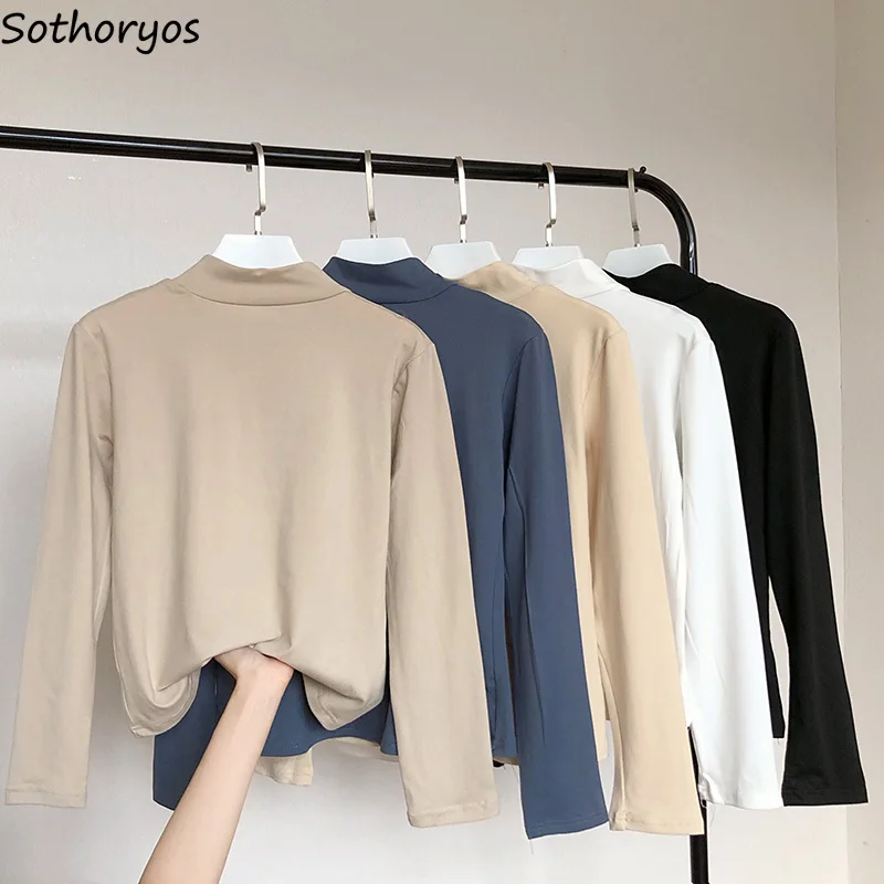 Футболка женская с длинным рукавом простая Облегающая водолазка в Корейском