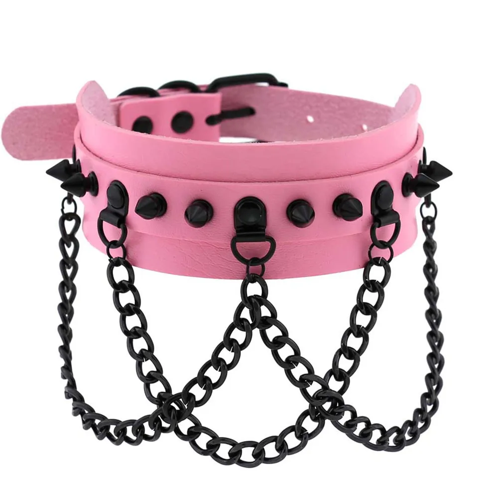 

Fashion Harajuku Pink PU Leather Necklaces Black Metal Rivet Choker Collar for Women Girl Jewelry Accessories Gift Party Street