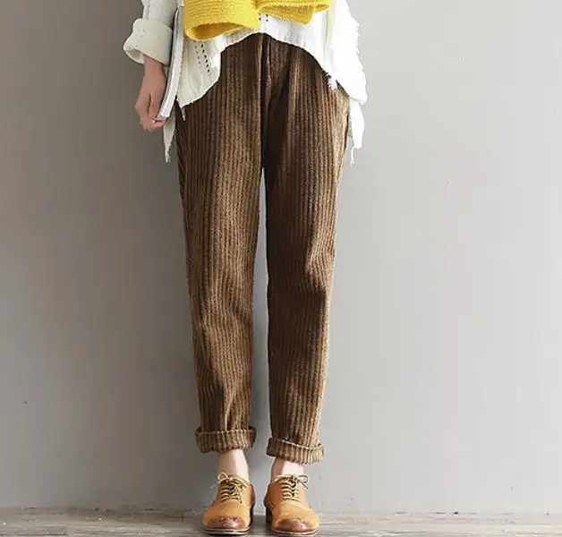 Вельветовые брюки большого размера 3XL женские прямые с эластичной резинкой на