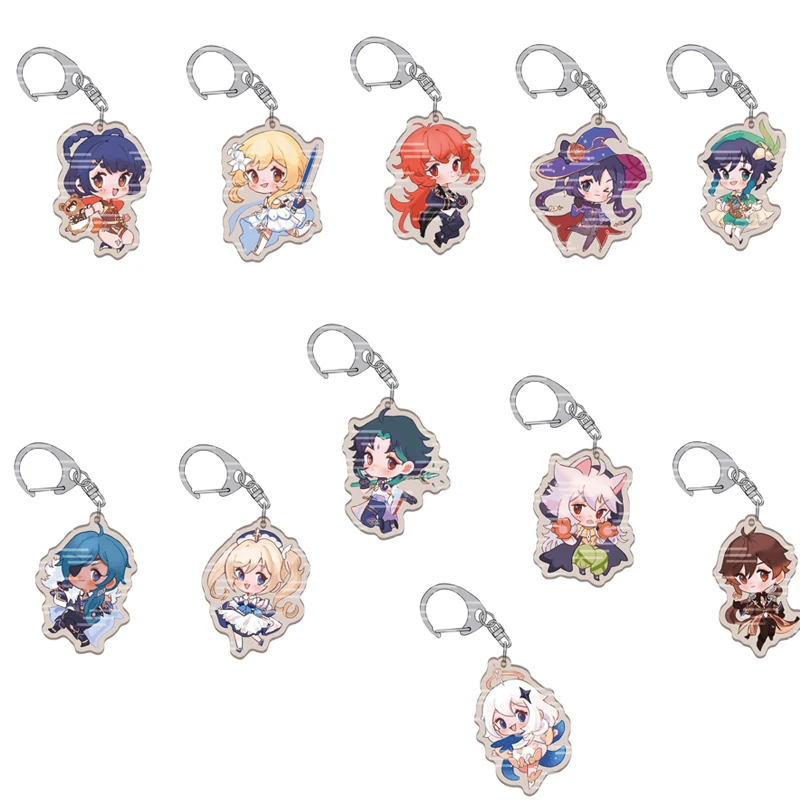 

11 Style Fashion Anime Genshin Impact Zhongli Diluc Venti Paimon Keychain Keyring Base Acrylic Stands Keyring Gift for Fans