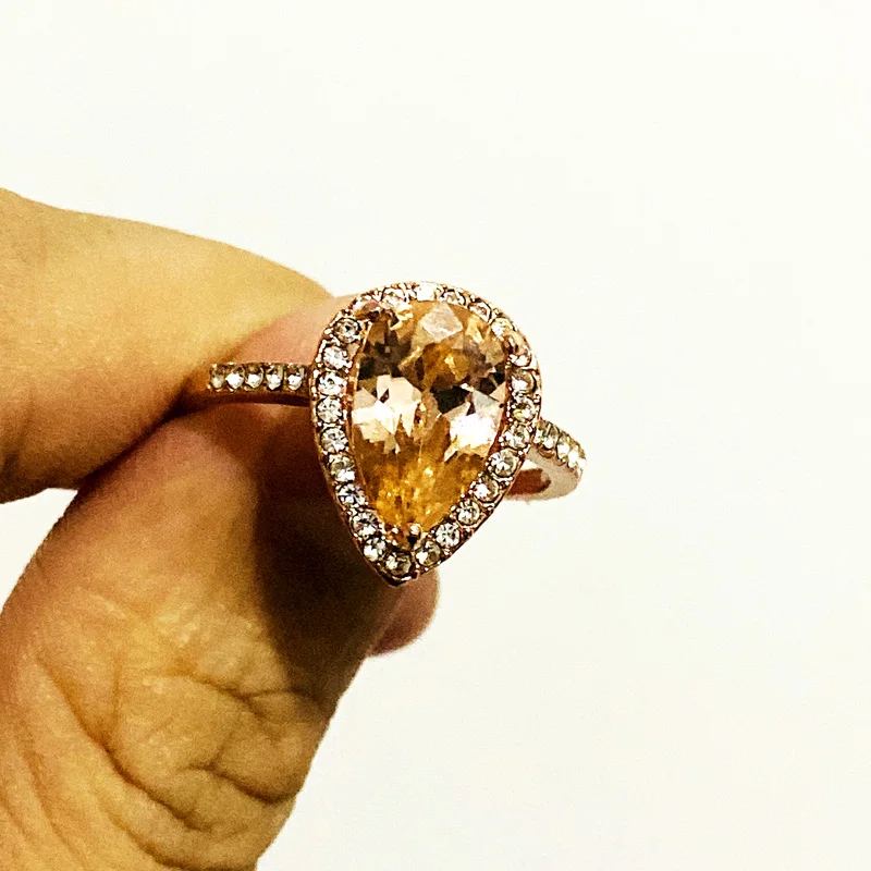 Роскошное розовое золото цвет свадебное юбилейное кольцо с грушей форма