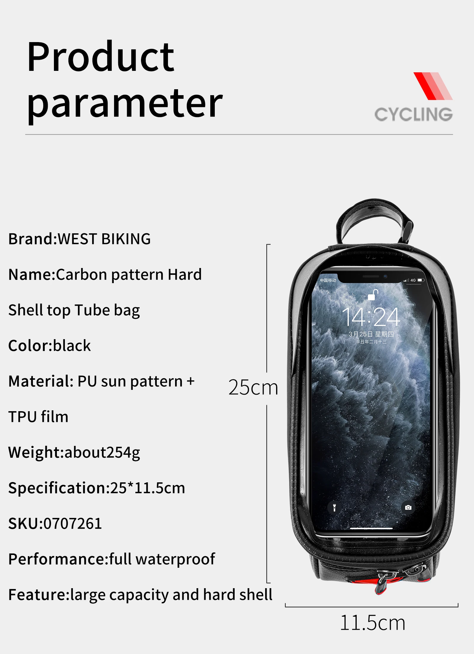 

WEST BIKING Bicycle Front Frame Bag Waterproof Sensitive Touch Screen Reflection Phone Hard Shell Bag MTB Road Bike Accessories