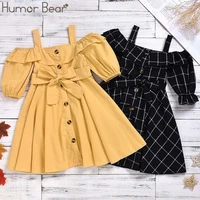 humor bear fashion girls dresses cotton woven sling short sleeve baby girl clothes cute princess bow stylish kids dresses
