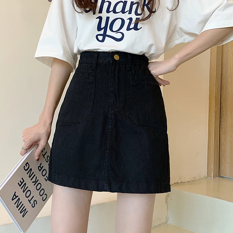 Черная Юбка-миди для женщин новинка весны 2021 Облегающая джинсовая юбка в