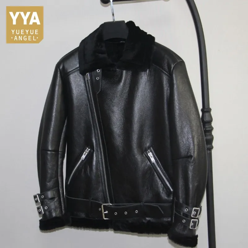 

Brand Shearling Genuine Leather Jacket Men High Quality Loose Thick Warm Outerwear Fashion Streetwear Biker Jacket Oversize 4XL