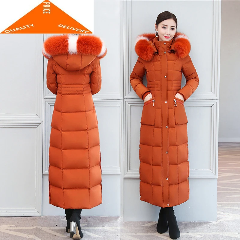 

Женское зимнее пальто, Толстая теплая брендовая куртка на 20% утином пуху, Женская длинная парка, 2020 Корейская одежда с капюшоном из лисьего м...