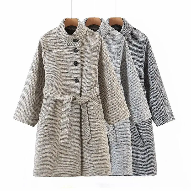 

and winter Autumn new European and American women's fashion wool lace loose coat w8114