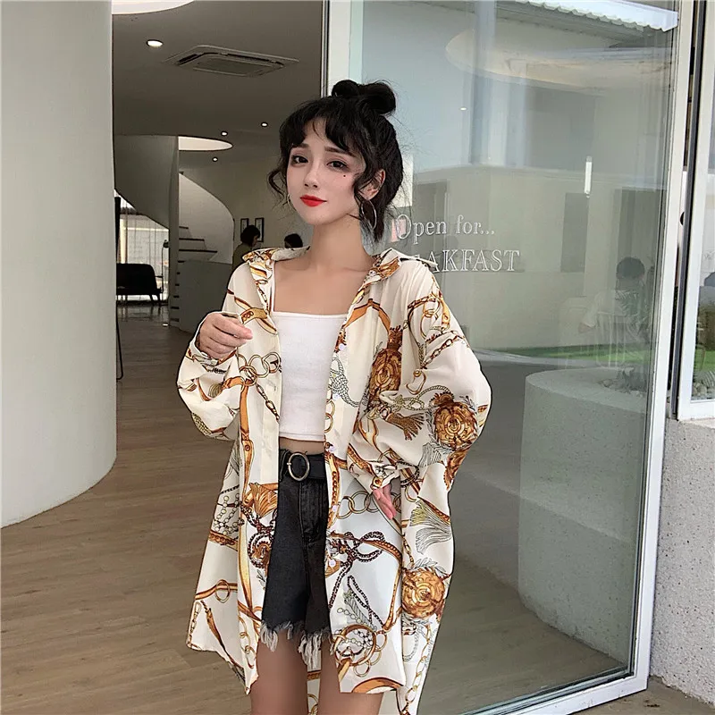 

korean fashion clothing turn-down collar print long shirts spring new womens tops and blouses casual blusas mujer de moda
