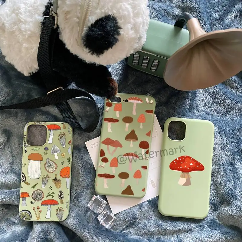 

Mushroom Phone Case For IPhone 12 11 Xs Pro Max X Xr 8 7 6s 6 Plus Light Green Candy Colors Cover