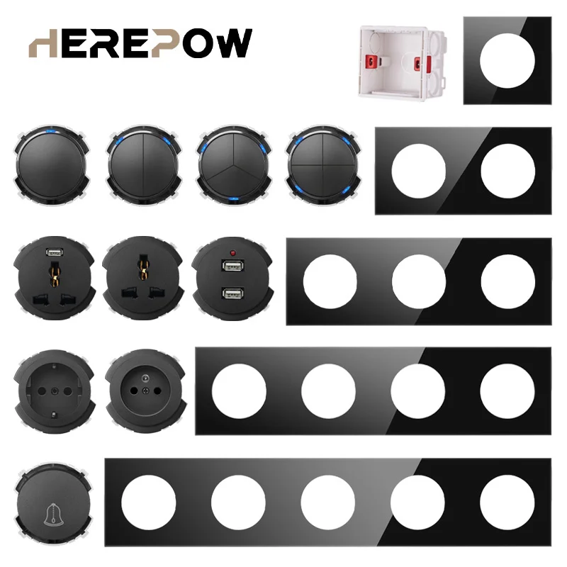 Черный хрустальный настенный выключатель Herepow европейская розетка звуковые