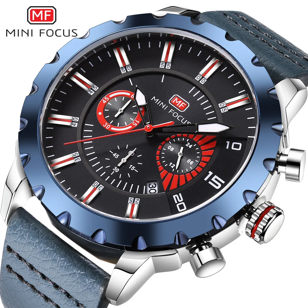 

MINIFOCUS MF0079G men's quartz watch belt date three-eye water luminous watch