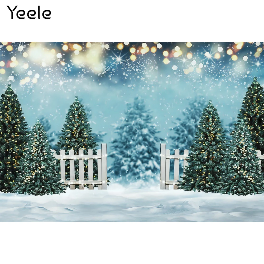 

Рождественский фон Yeele с блестками, снежинками, забором, деревом, зима фотосессия фотография, фон для фотостудии, реквизит для фотосъемки