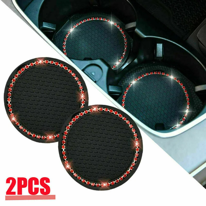 

2pcs Non-slip Car Water Cup Pad Diamond Rhinestone Mat for Bottle Holder Coaster Auto Interior Anti-skid Cup Holders 7cm