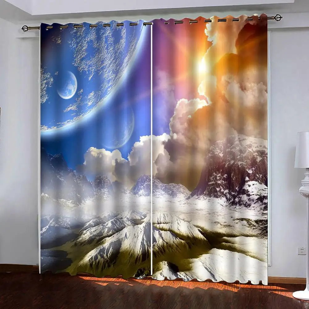 

Beautiful space landscape photo Curtains For living room Bedroom 3D Window Curtain Luxury home decoration Drapes