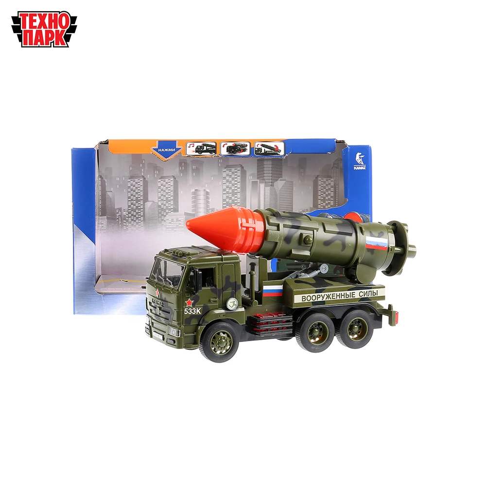 Машина ТЕХНОПАРК КАМАЗ Ракетница 25см пластиковая инерционная открываются двери