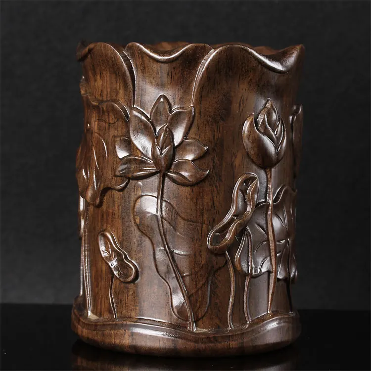 Черное дерево Лотос ручка держатель высокого класса твердой древесины резной