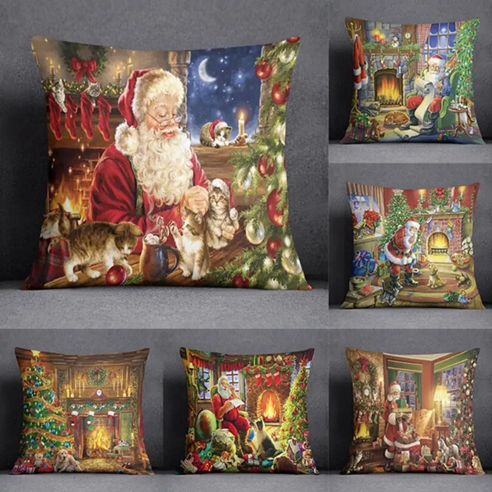 

Christmas Santa Claus Deer Snowman Pillowcase Peach Square Cover Plillow Core Decoration Hug Gifts Skin Home Cushion Withou B5A2