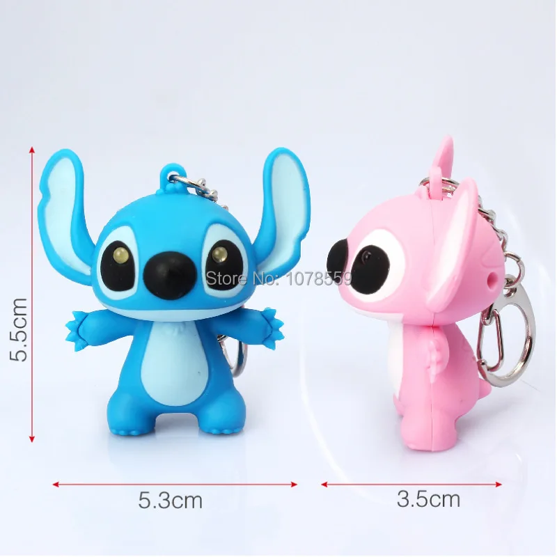 10pcs stitch voiced led flashlight key chain car lovers gift phone bag pendant ornaments creative toys novelty lighting free global shipping