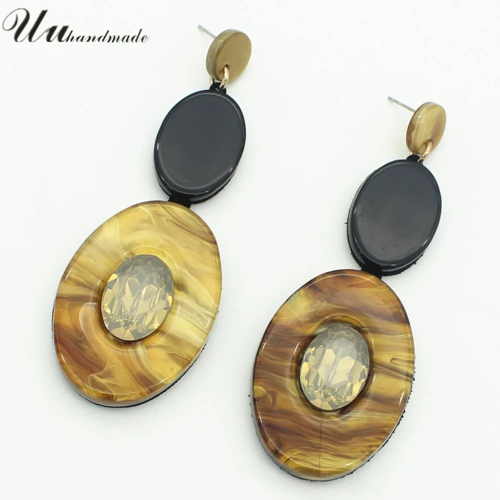 Женские винтажные серьги подвески Oorbellen Длинные акриловые в овальной оправе