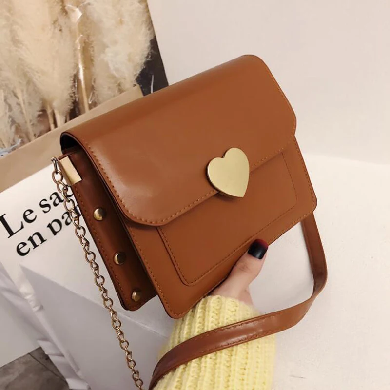 

Fashion Chain Strap Shoulder Bag Small Flap Women Crossbody Messenger Bags PU Leather Rivet Lady Handbag