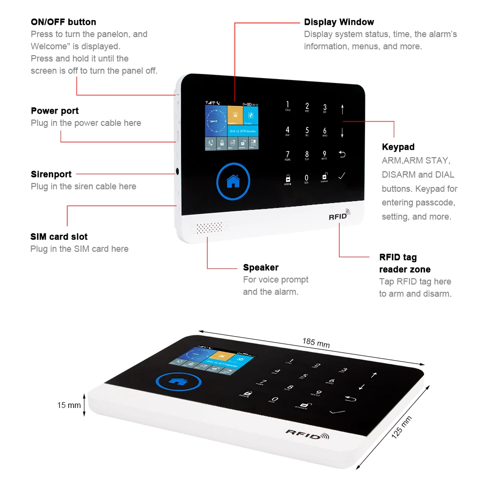 Беспроводная система сигнализации Awaywar Wi-Fi GSM RFID TFT с дистанционным управлением
